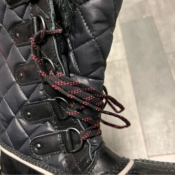 Sorel Tolfino Black Quilted Pink Faux Fur Waterproof Snow Winter Tall Boot 6 - Picture 14 of 14